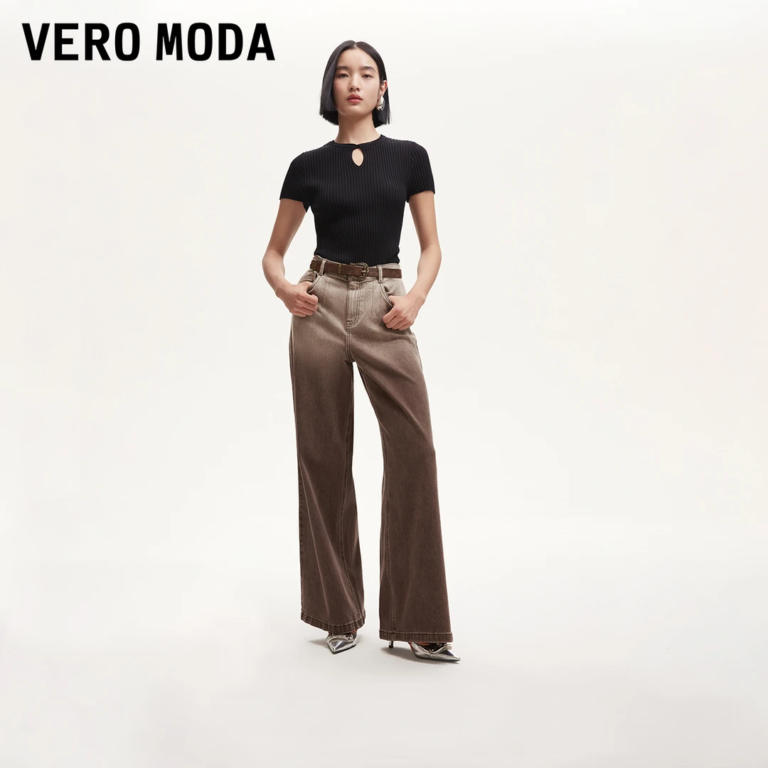 Vero Moda牛仔裤女新款时尚渐变水洗阔腿裤百搭老钱风324432033