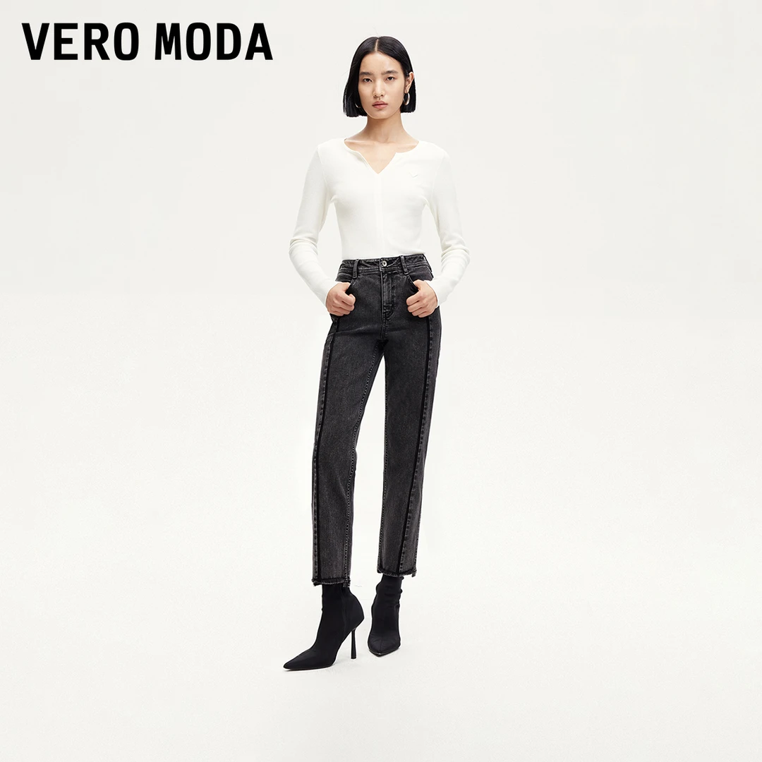 【达人专属】Vero Moda牛仔裤字母水磨白九分裤修身显瘦324349027