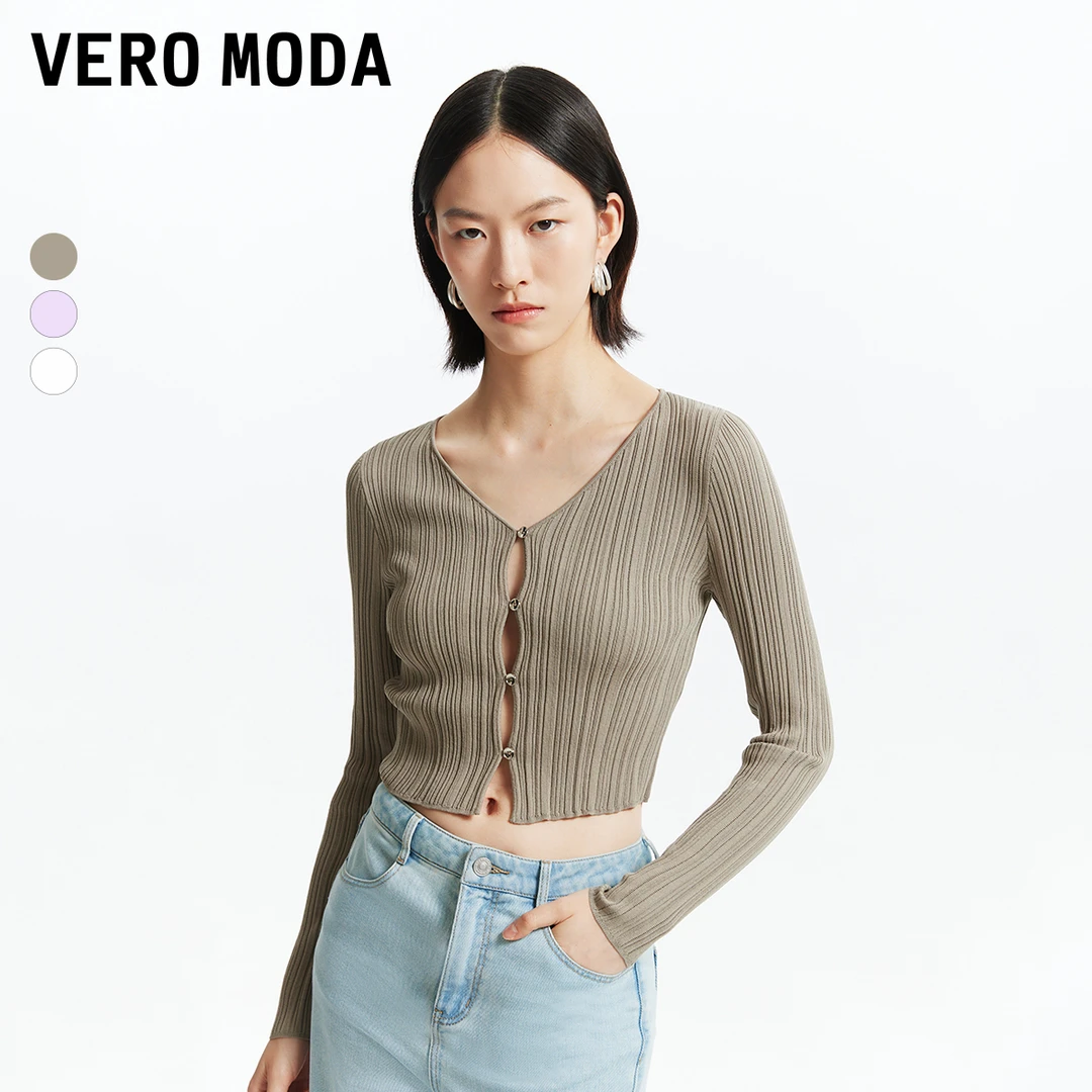 Vero Moda针织开衫欧若风商场同款V领短款上衣通勤显瘦324224029