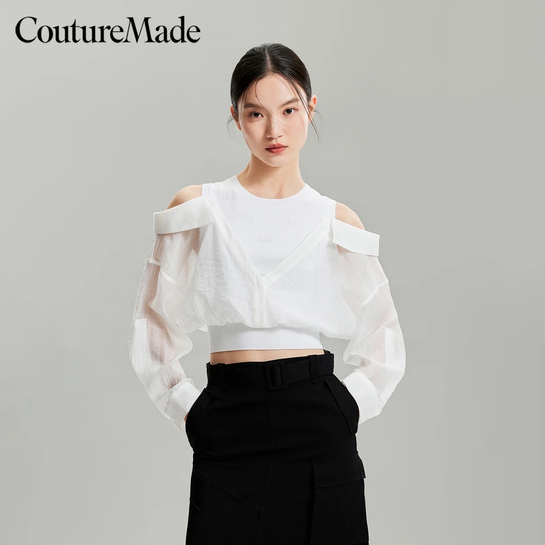 Couture Made2024新款设计感蕾丝衫上衣假两件针织拼接324351002
