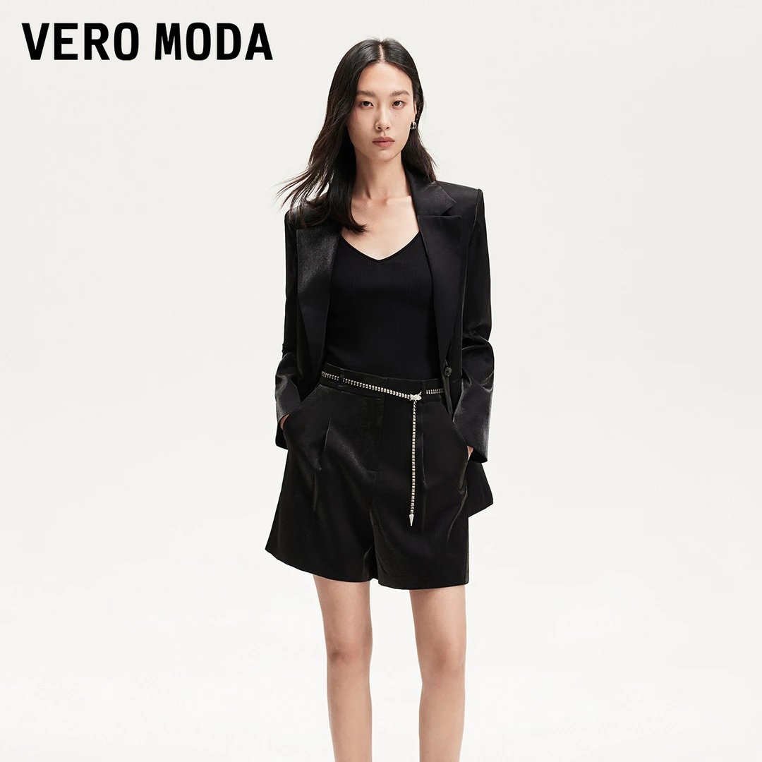 Vero Moda短裤小众洋气女装光泽感面料中腰带腰链短裤325115003