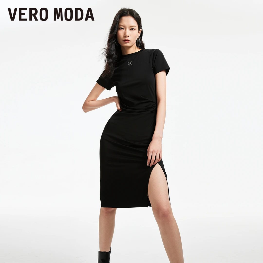 Vero Moda连衣裙早春新款时髦高街短袖开衩T恤裙324361022