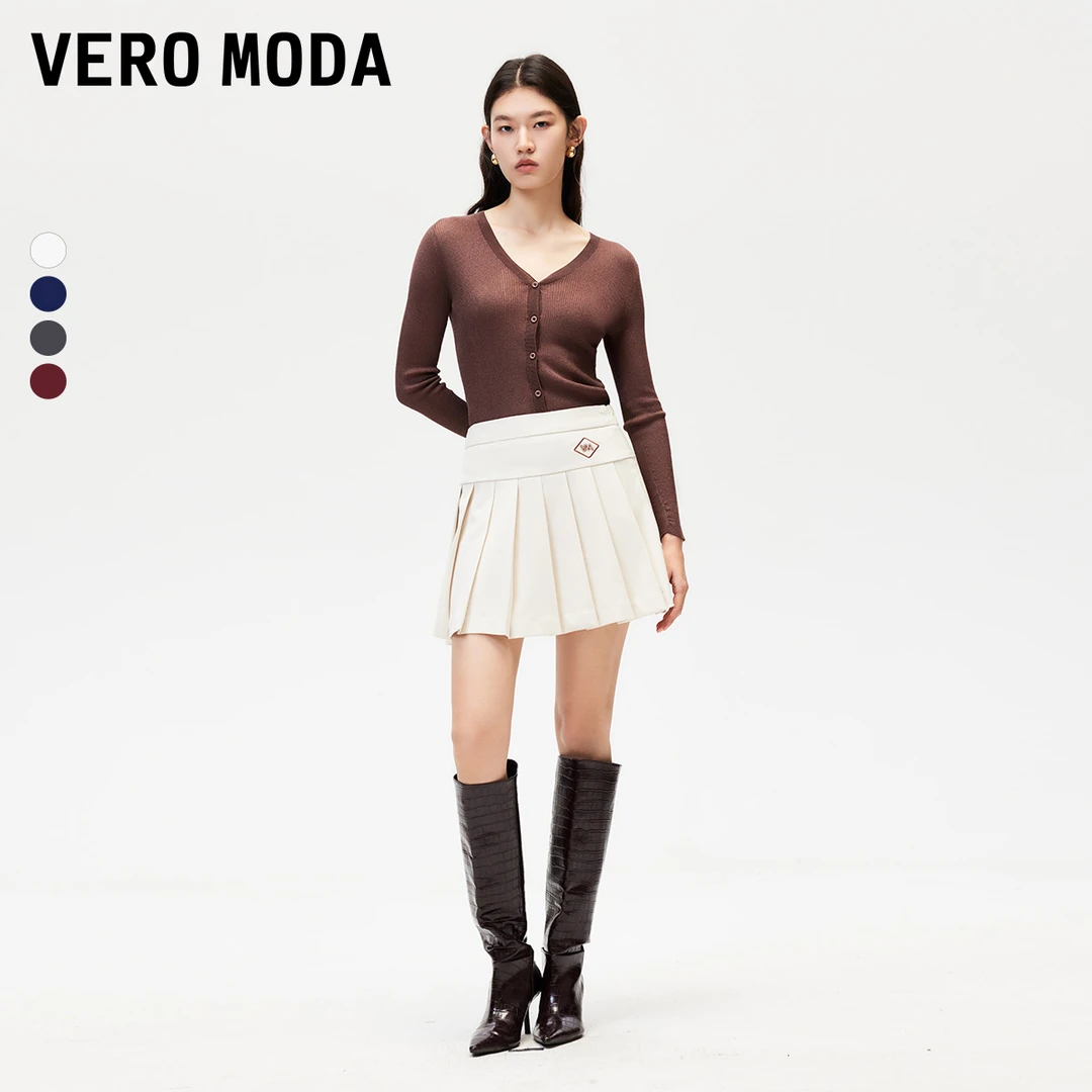 【粉丝专属】Vero Moda半身裙中腰A摆字母刺绣百褶裙324416001