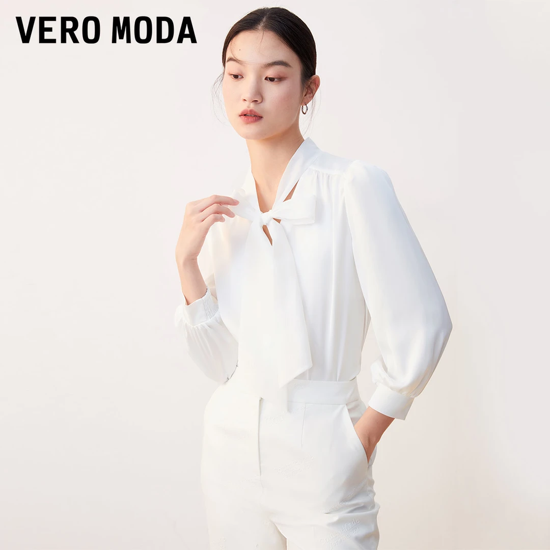 Vero Moda2024新款上衣女通勤简约纯色气质雪纺衫衬衫323331021