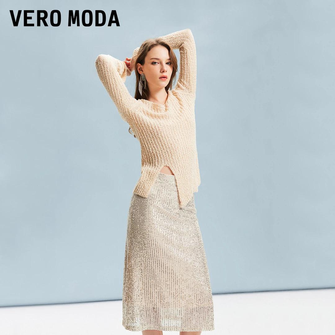 Vero Moda2024新款半身裙复古浪漫时尚亮片女装半身裙32411G014