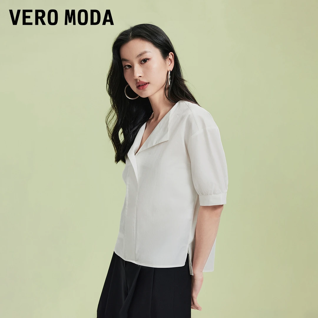 X001【金拐子专属】Vero Moda衬衫雪纺翻领刺绣泡泡袖小众32416X001