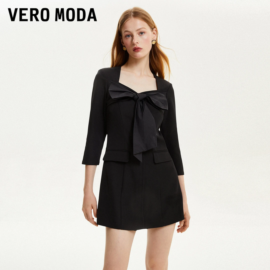 Vero Moda2024新款连体裤女优雅蝴蝶结七分袖连身短裤323378002