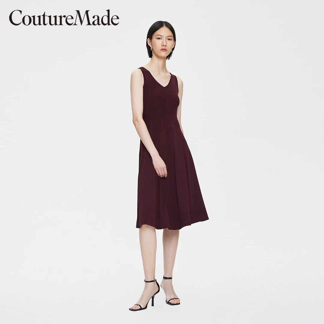 Couture Made雅丹风2024连衣裙春针织V领无袖字长裙通勤324146015