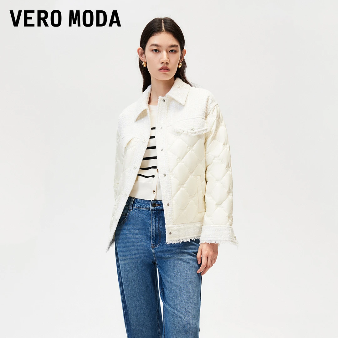 【粉丝专属】Vero Moda棉服外套女拼接亮丝翻领棉服324422002