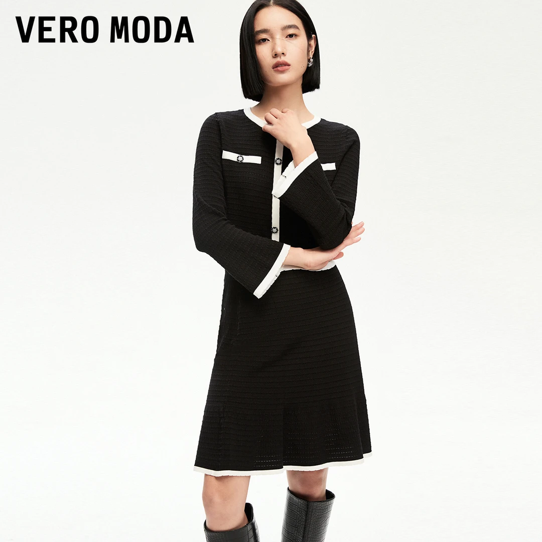【达人专属】Vero Moda针织衫女撞色喇叭袖小香风优雅324324033