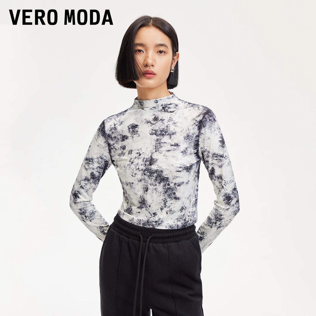 Vero ModaT恤女新款肌理感面料晕染满印上衣女百搭洋气324402003