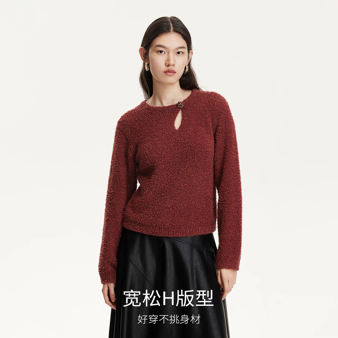【达人专属】VEROMODA针织衫领口不对称镂空针织衫324324112