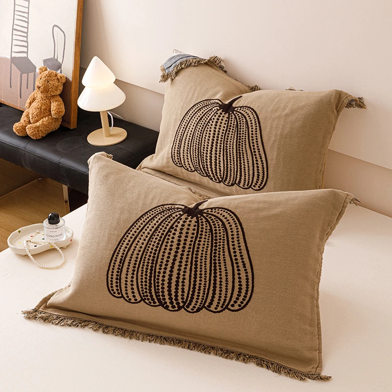 全棉流苏花边纯棉水洗纱布泡芙枕巾一对装加大加厚家用吸汗枕头巾