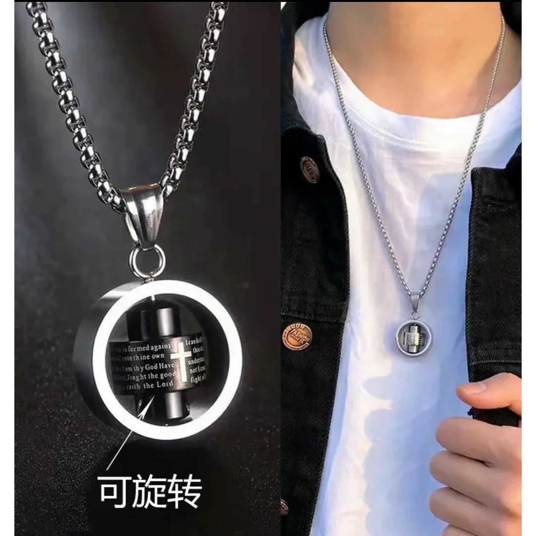 素款圆环可转动男性潮牌钛钢材质项链长款毛衣链卫衣链