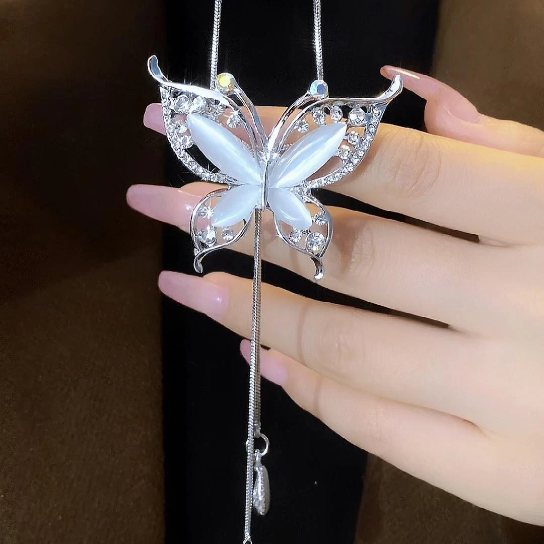 钛钢项链 时尚抽拉式长款猫猫石花蝴蝶秋冬毛衣链女古风百搭气质