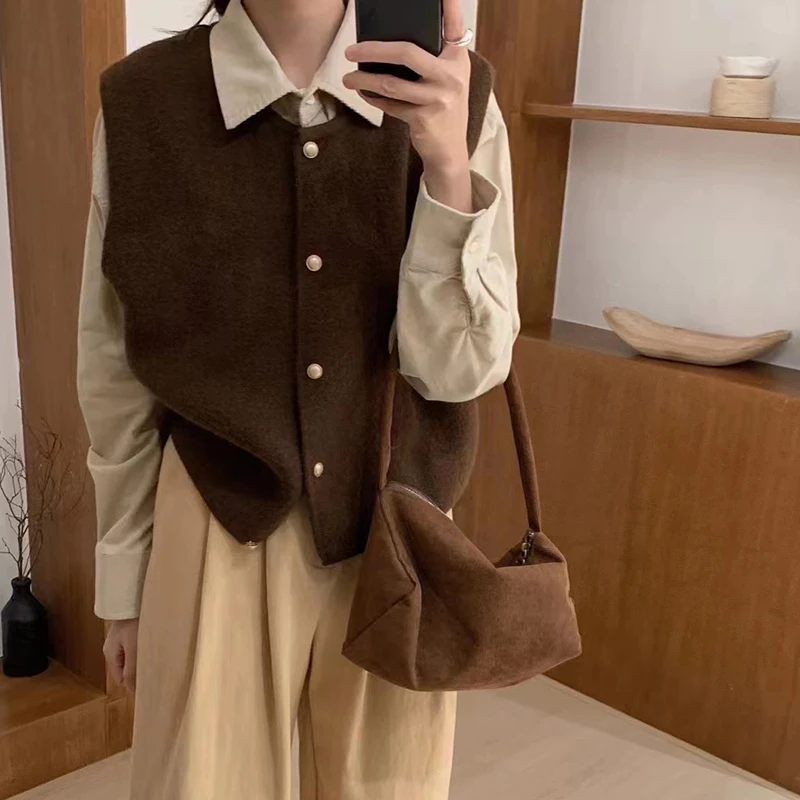 韩系气质金扣针织马甲！秋冬温柔软糯外搭毛衣背心纯色叠穿上衣女