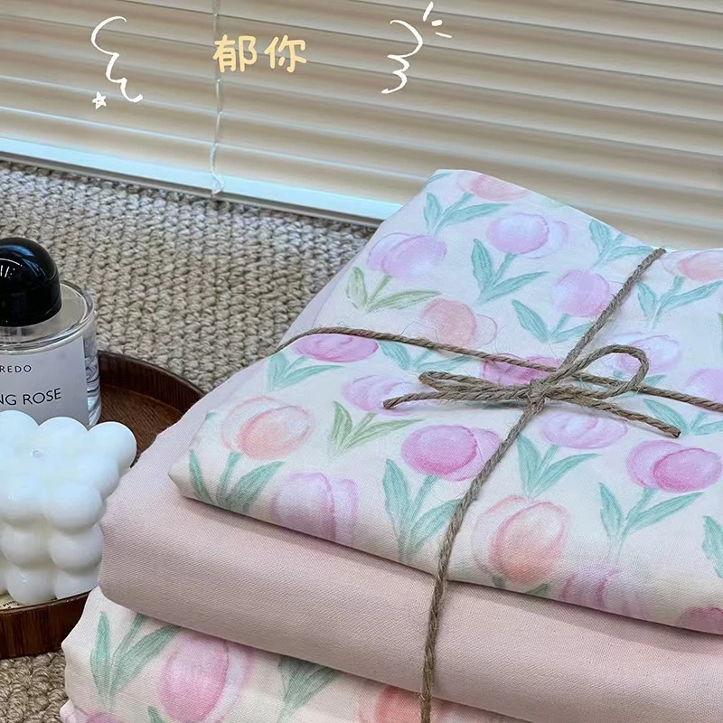 百分百棉纯棉夏天款亲肤透气四件套双层纱婴幼儿机洗印花学生款
