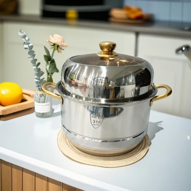 30CM双层加厚不锈钢家用蒸锅厨房多功能蒸煮电磁燃气用P