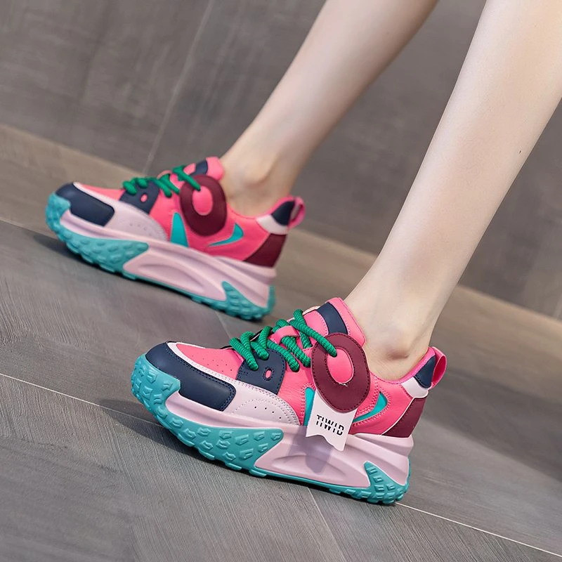 2024春季夏季新款熊猫老爹鞋韩版厚底透气学生运动增高网红百搭女