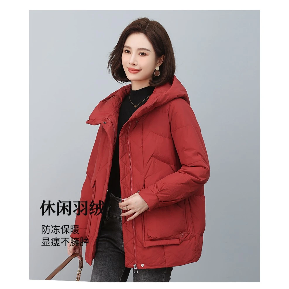 中长款90白鸭绒休闲连帽羽绒服