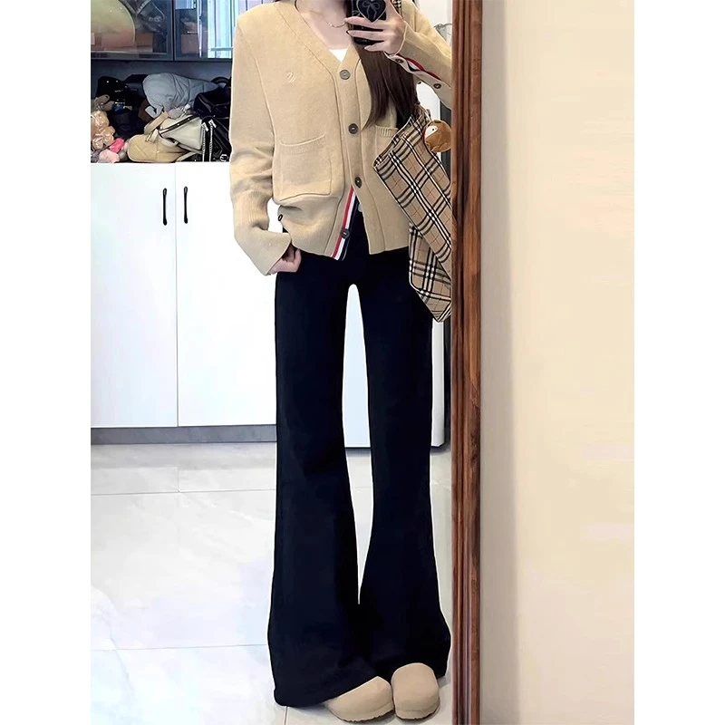 黑色微喇牛仔裤女秋季新款大码胖mm高腰显瘦遮胯弹力梨形身材裤子