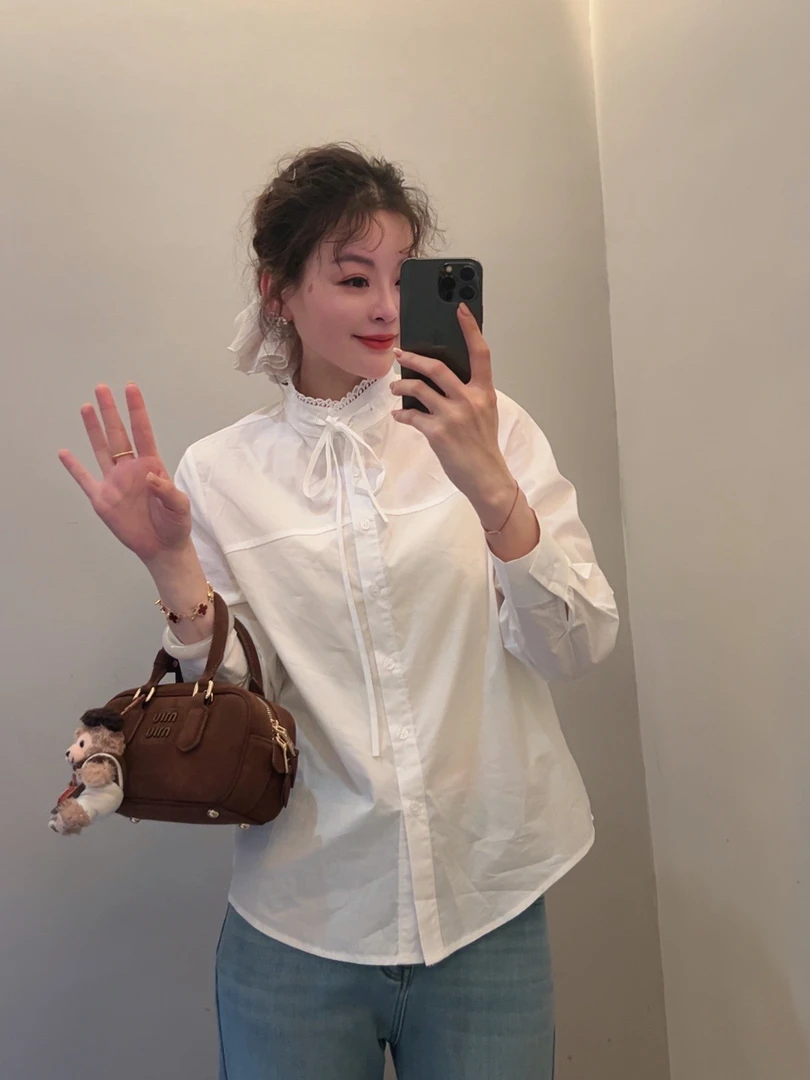 老赵服饰 蝴蝶结系带百搭衬衫上衣 21AU2911