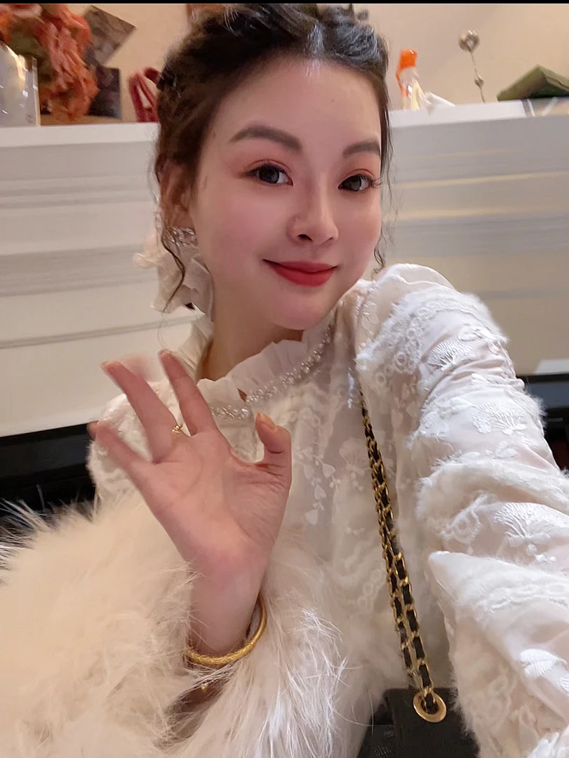 老赵服饰 法式重工立领蕾丝刺绣衬衫上衣 21AU2966