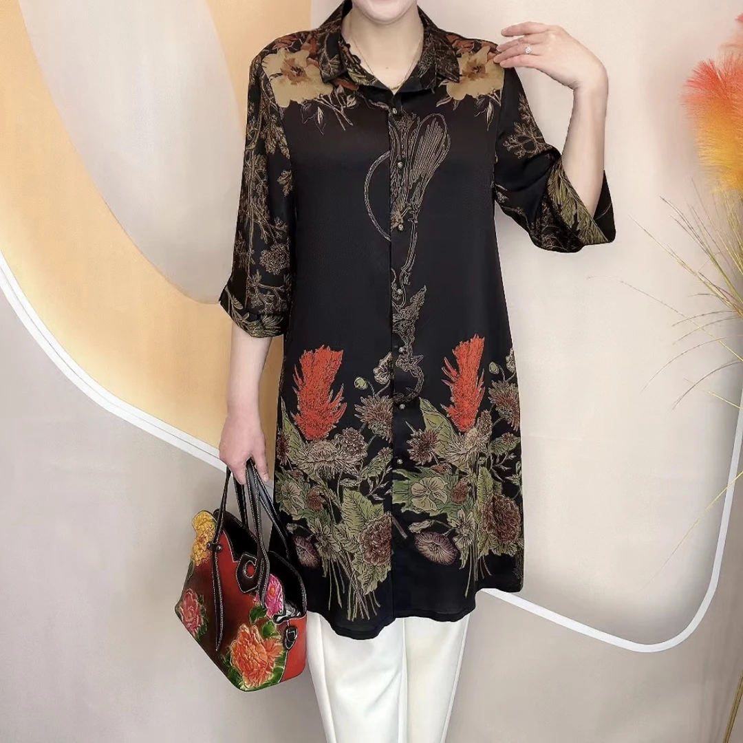 88  新款夏季鸿运当头定位花时尚中长款宽松气质百搭妈妈装开衫