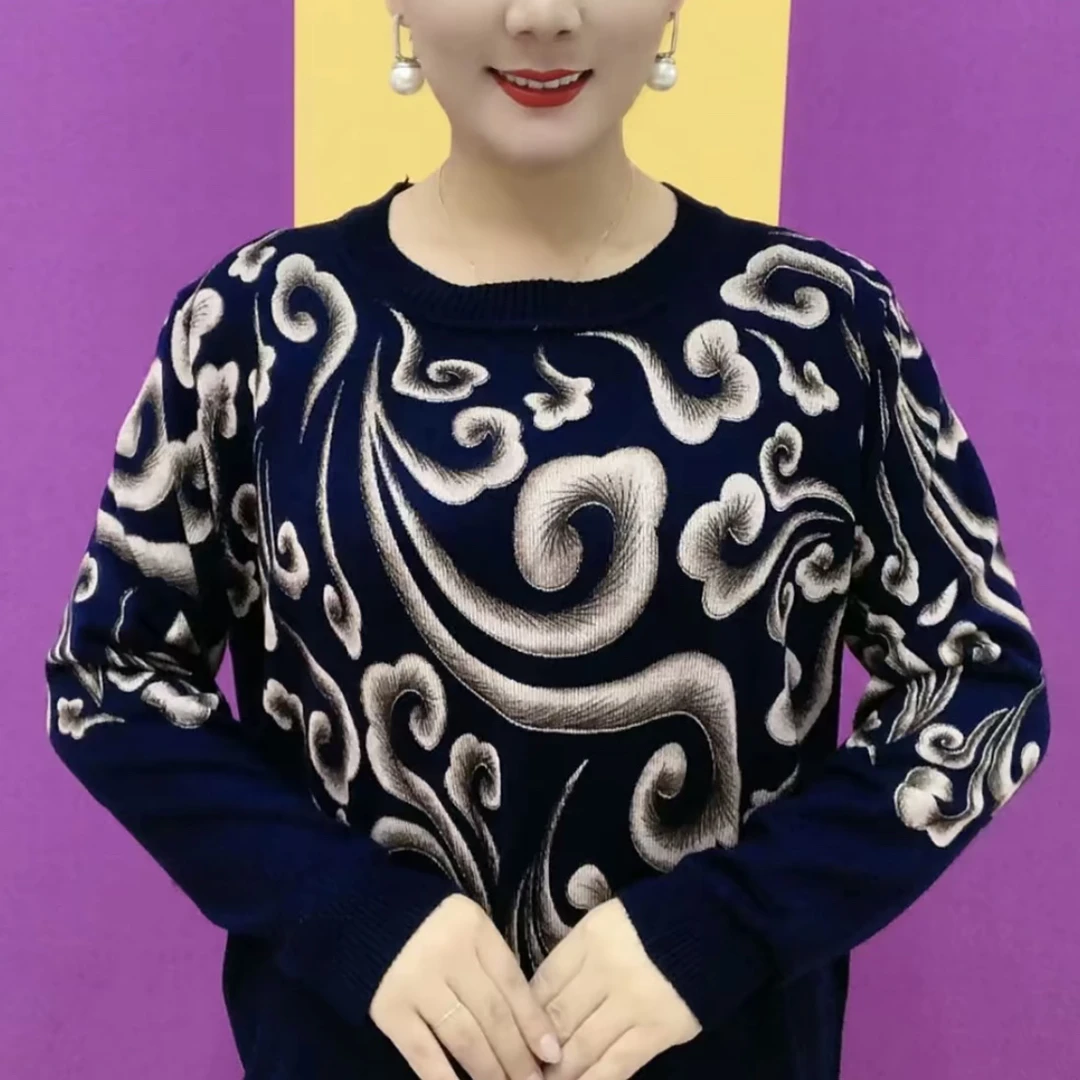 S   云朵新款圆领针织长袖女衫