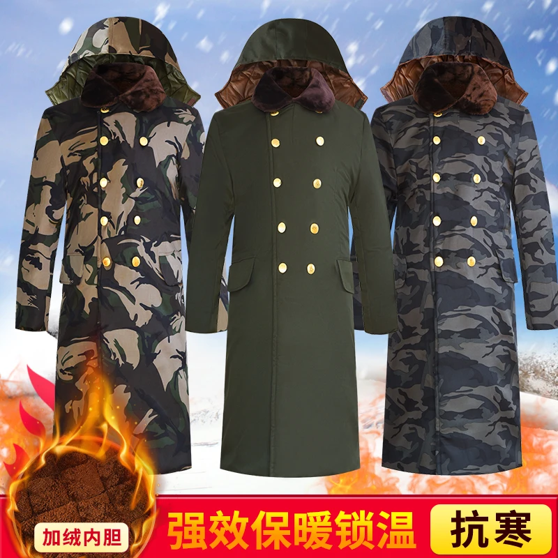 冬季加长棉大衣加绒加厚长款绿大衣防风抗寒超厚过膝棉袄新款棉服