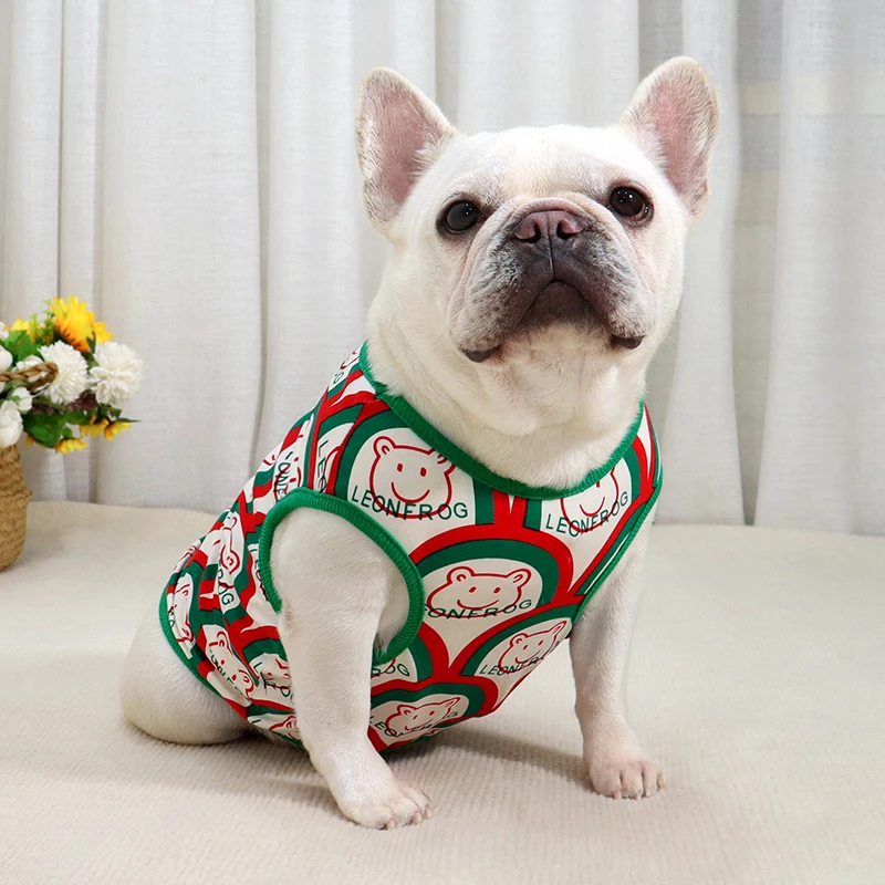 夏季薄款法斗巴哥斗牛犬衣服胖狗博美可爱透气短体棉背心潮牌服饰