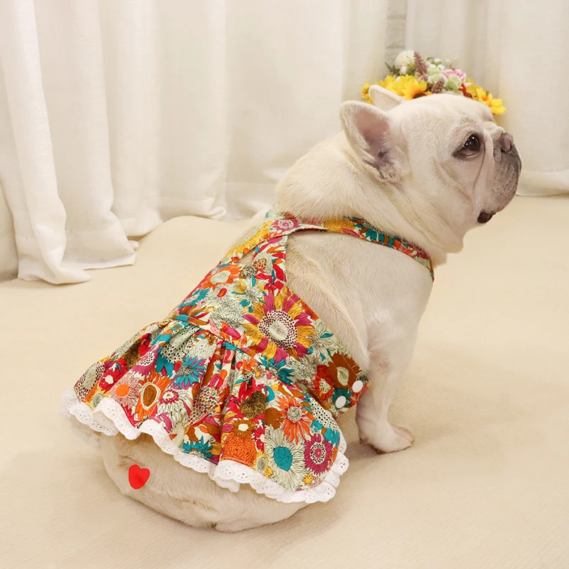 夏季法斗衣服巴哥斗牛犬胖狗短体可爱裙子搞笑印花吊带裙公主裙子
