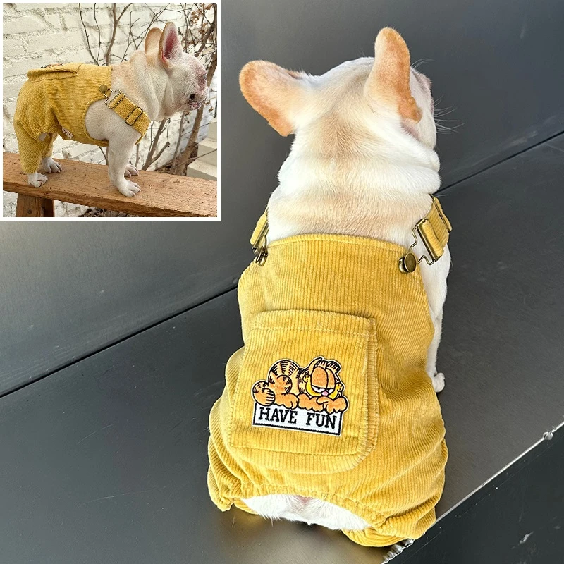 法斗巴哥斗牛犬衣服比熊博美可爱四脚衣背带裤保暖秋冬装灯芯绒裤