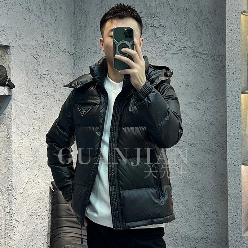 关先生男装-2024冬季男装新款品质净版连帽百搭小标时尚男士外套