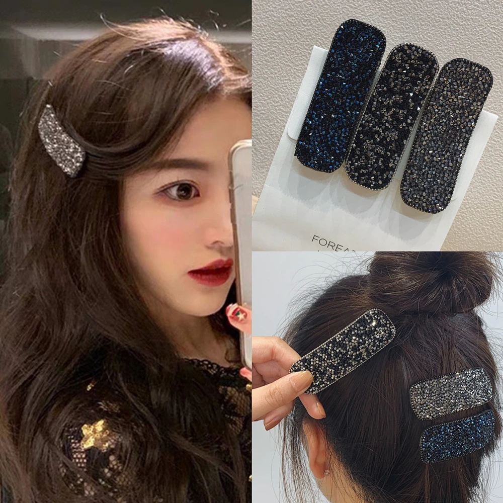 高级感闪亮水钻方块椭圆发夹bb夹气质百搭刘海侧边夹精致发卡女