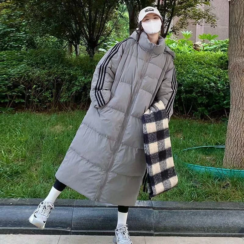 3条杠羽绒棉服女冬装过膝加厚韩系宽松大被子休闲情侣男女棉衣