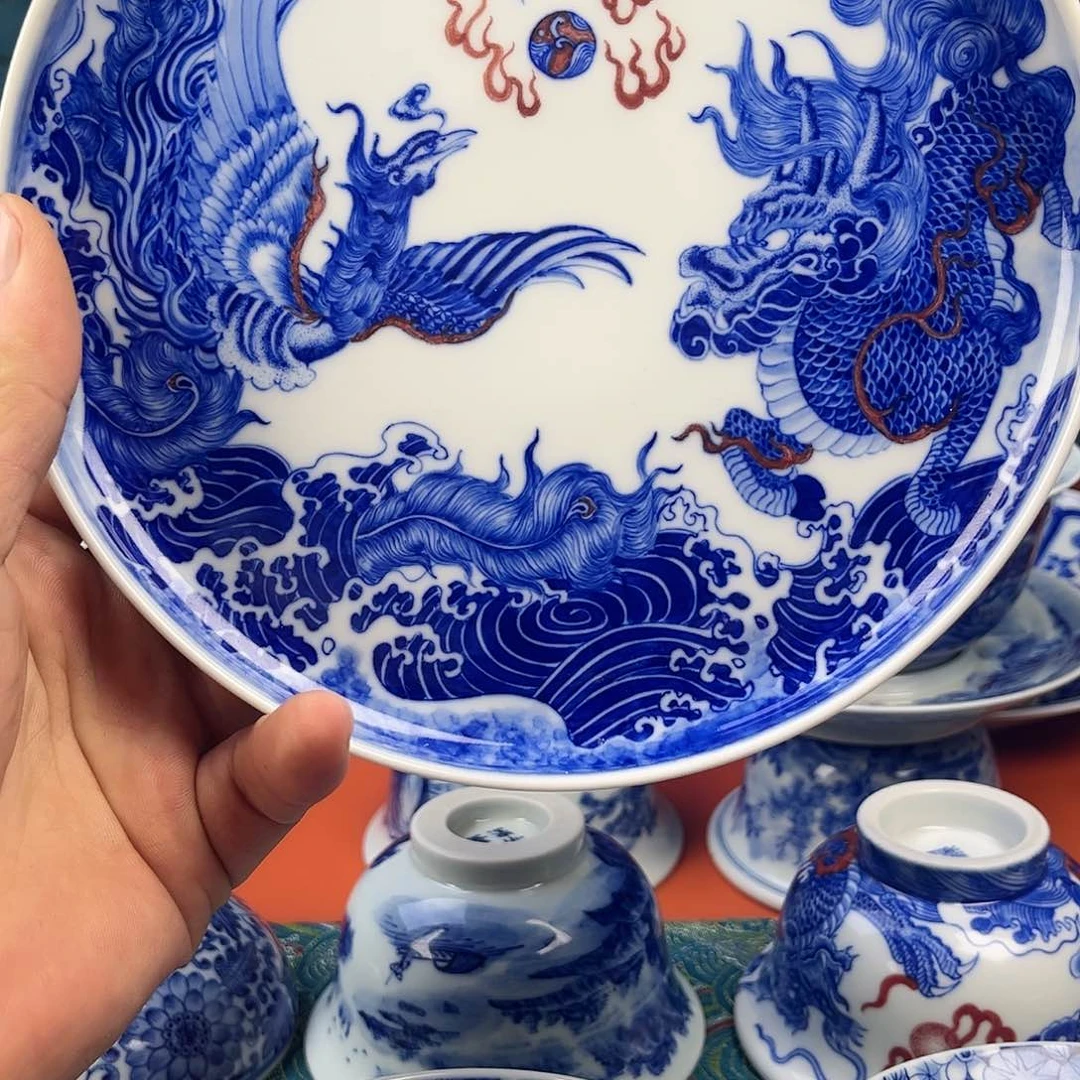 瓷片智*海景德镇陶瓷手工手绘壶承