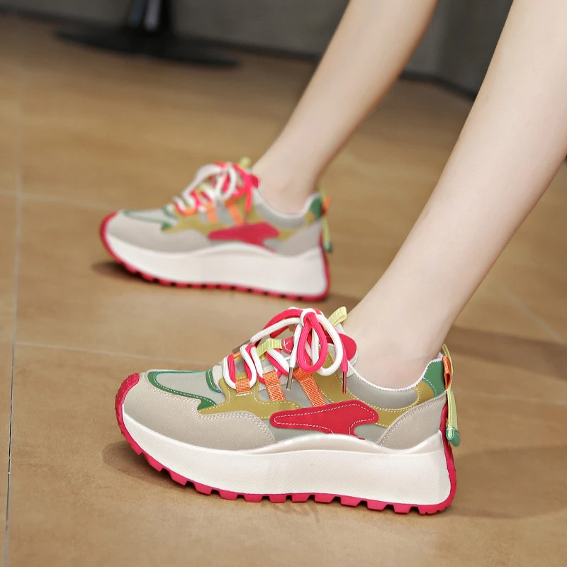 新款爆款正品洋气高档厚底老爹鞋女鞋2024春夏新款复古彩色阿甘鞋