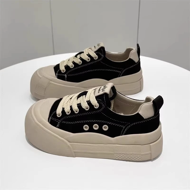 新款爆款正品洋气高档爆款板鞋松糕底厚底增高圆头鞋女年春秋季新