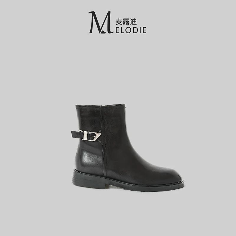 MELODIE/麦露迪胎牛版0523  粗跟短靴女2024新款秋冬百搭马丁靴
