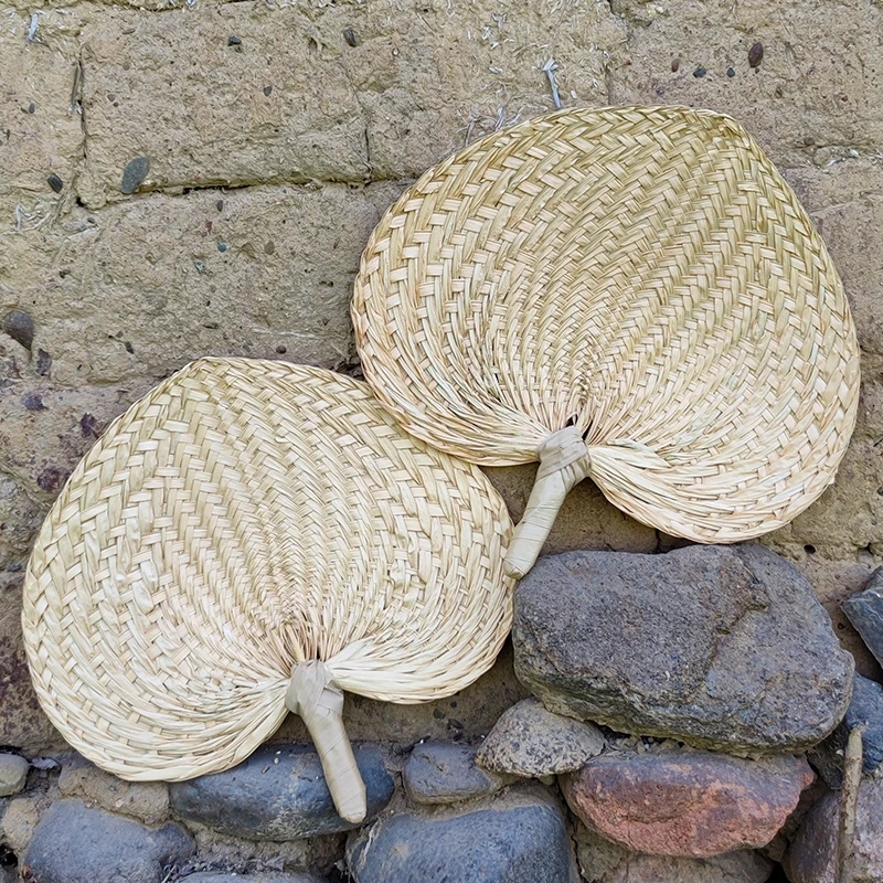 棕榈叶蒲扇老式手工编织汉服手摇扇风竹草扇夏天便携古风直柄扇子