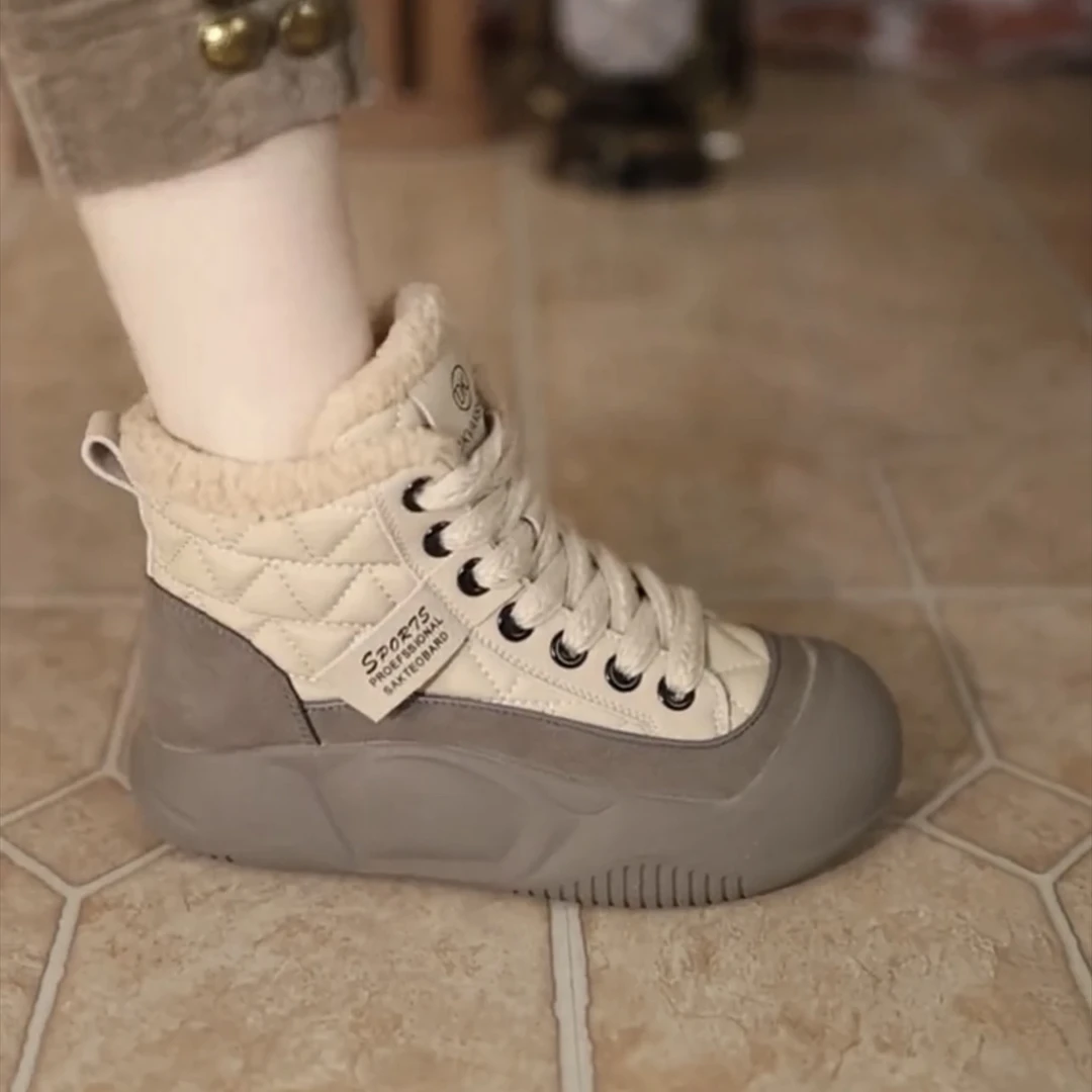 2024冬季真皮网红百搭雪地靴加绒保暖高帮4cm平底女鞋-tong