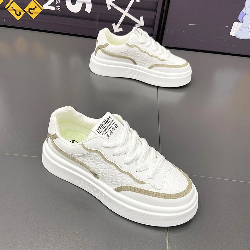 原创设计2024小白鞋秋季厚底阿甘鞋休闲运动鞋板鞋压花纹皮面男鞋