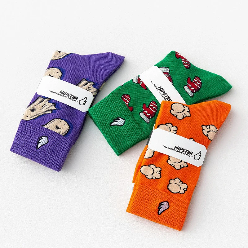 秋冬花田女士刺绣高筒时尚潮款女袜棉袜三双包邮5231