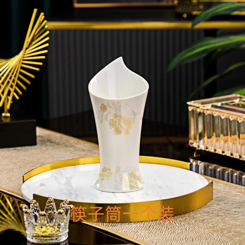 景德镇新款中式轻奢碗盘【倾城清雅】防潮防霉陶瓷筷子筒