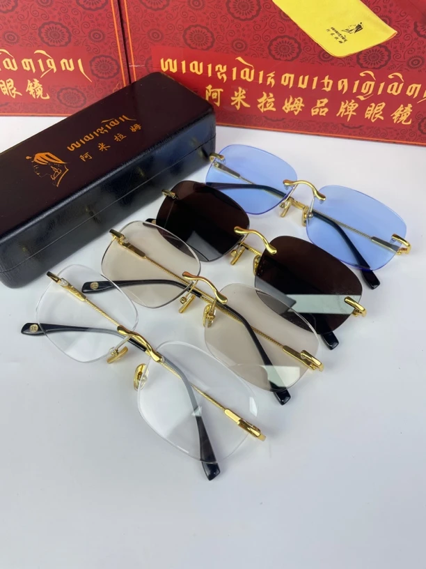 阿米拉姆时尚眼镜水晶无框眼镜清凉养目大脸眼镜个性大框