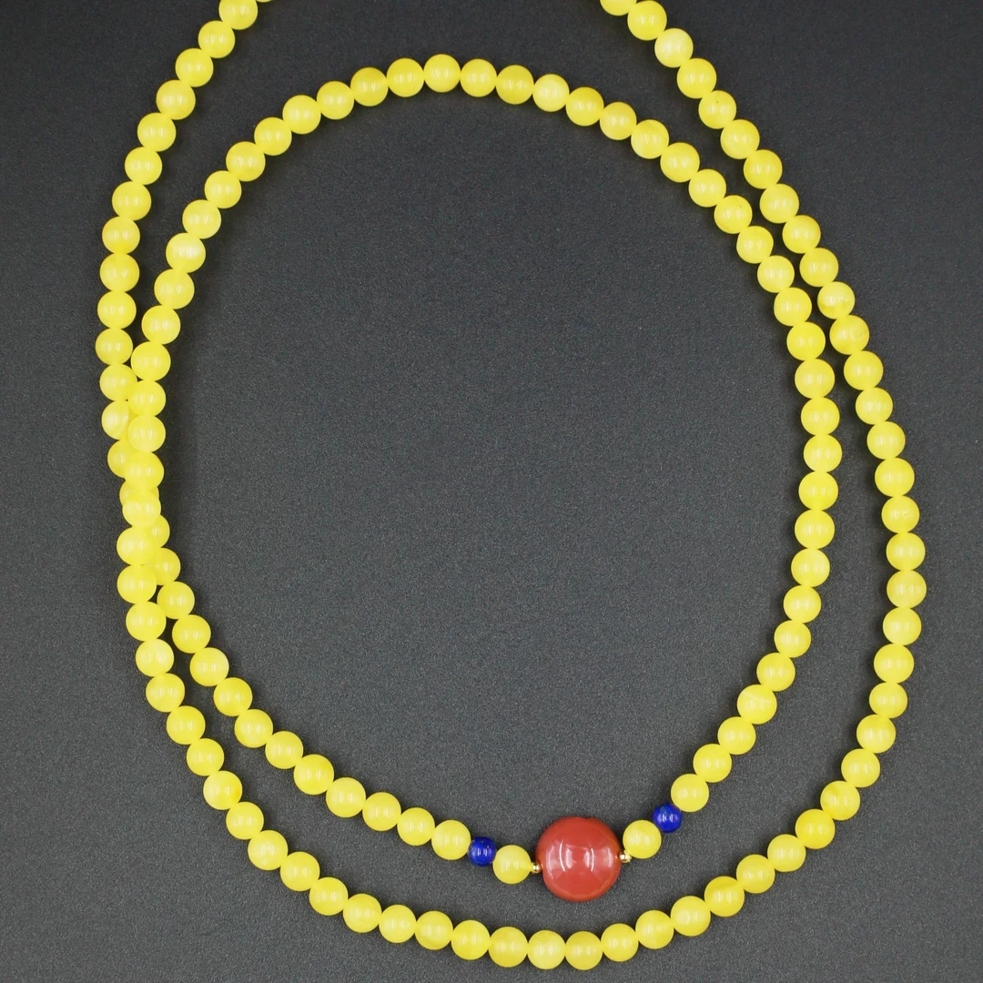 天然蜜蜡手串108颗鸡油黄佛珠项链多圈手链男女款