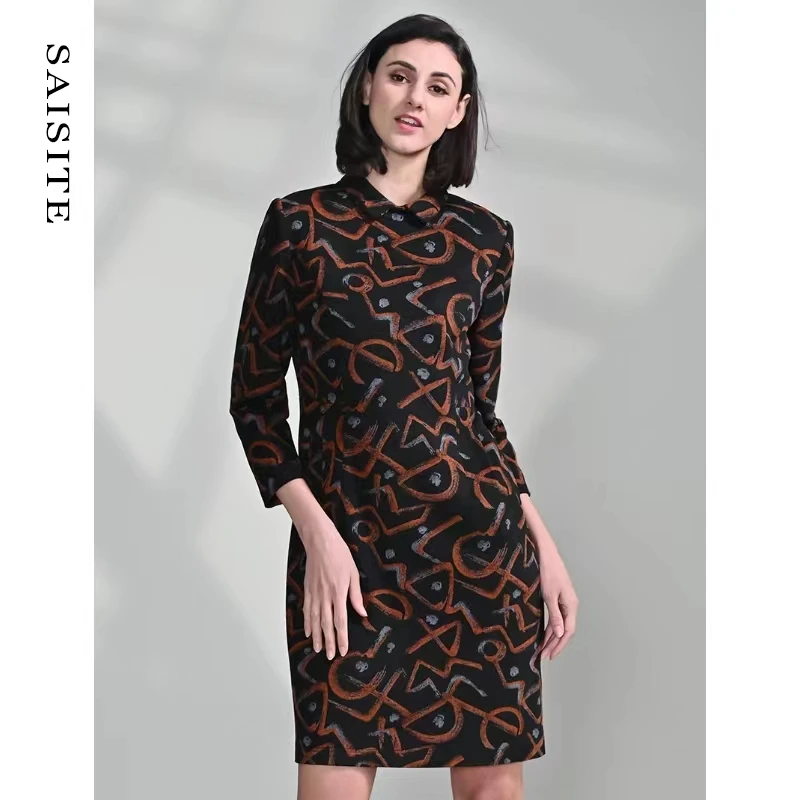 赛斯特秋冬女装春秋中长款长袖针织ins连衣裙E0628气质