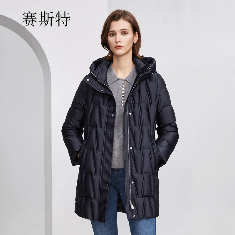 赛斯特女装羽绒服冬季中长款佟丽娅人民日报钟声再次发文J24030