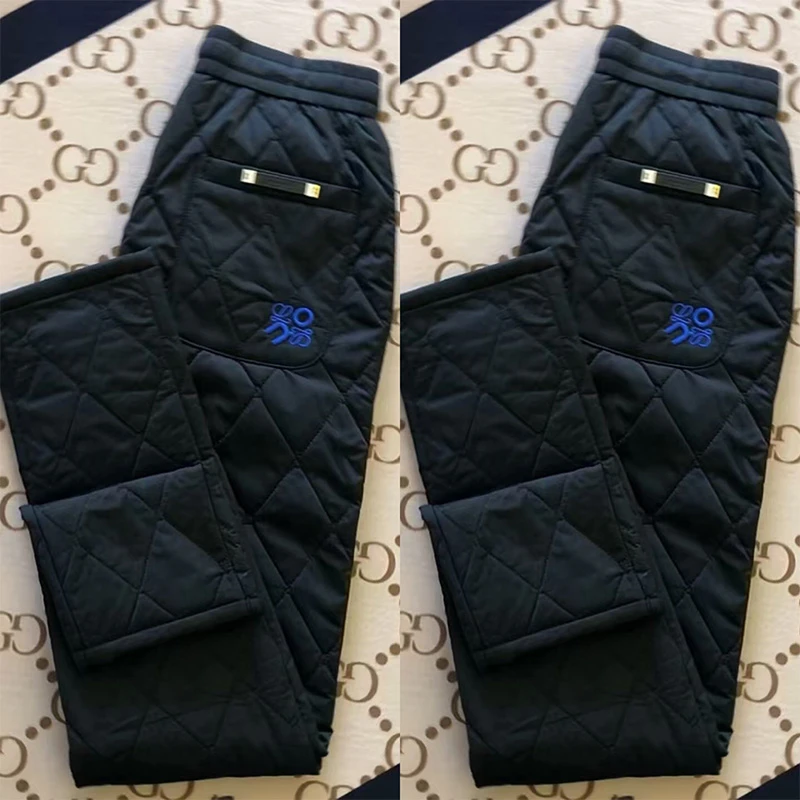 轻奢潮牌男士休闲裤2025冬季欧货刺绣黑色棉裤保暖外穿简约直筒裤